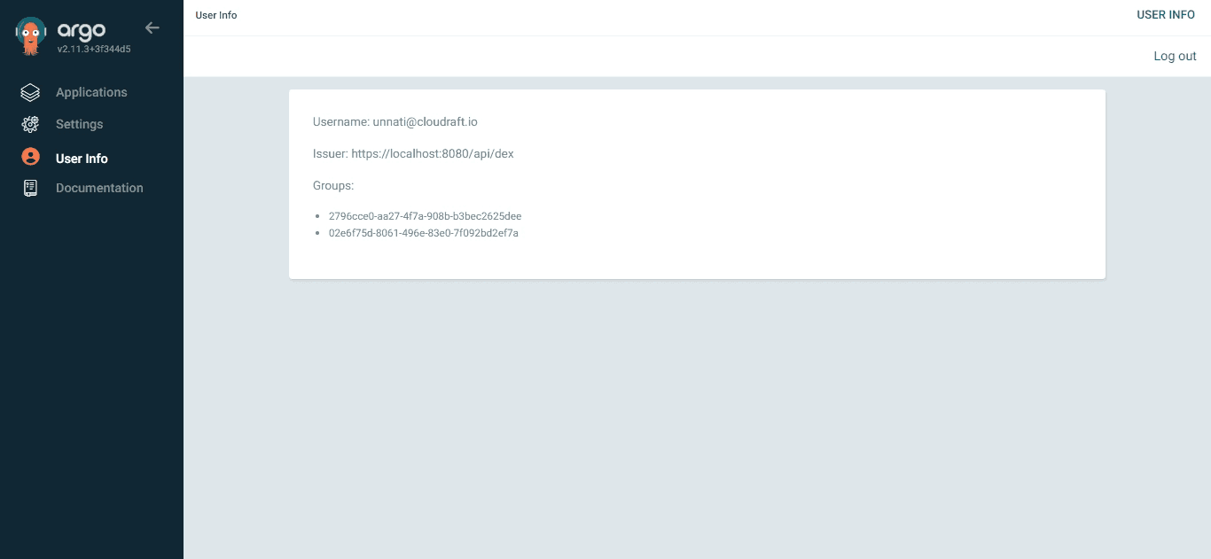 Argo CD UI: User info