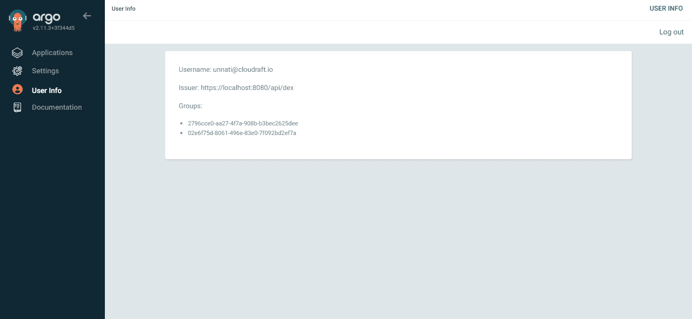 Argo CD UI: User info Argo CD UI: User info