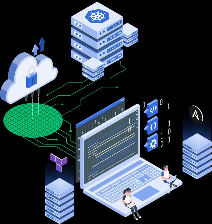 DevOps team collaborating on CI/CD pipeline and infrastructure automation DevOps team collaborating on CI/CD pipeline and infrastructure automation